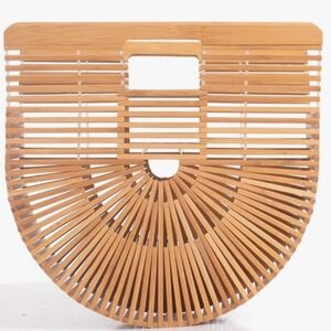 Bamboo Pool Tote Beach Bag Tan Brown Woven Wood Wicker Hippie Purse Bohemian